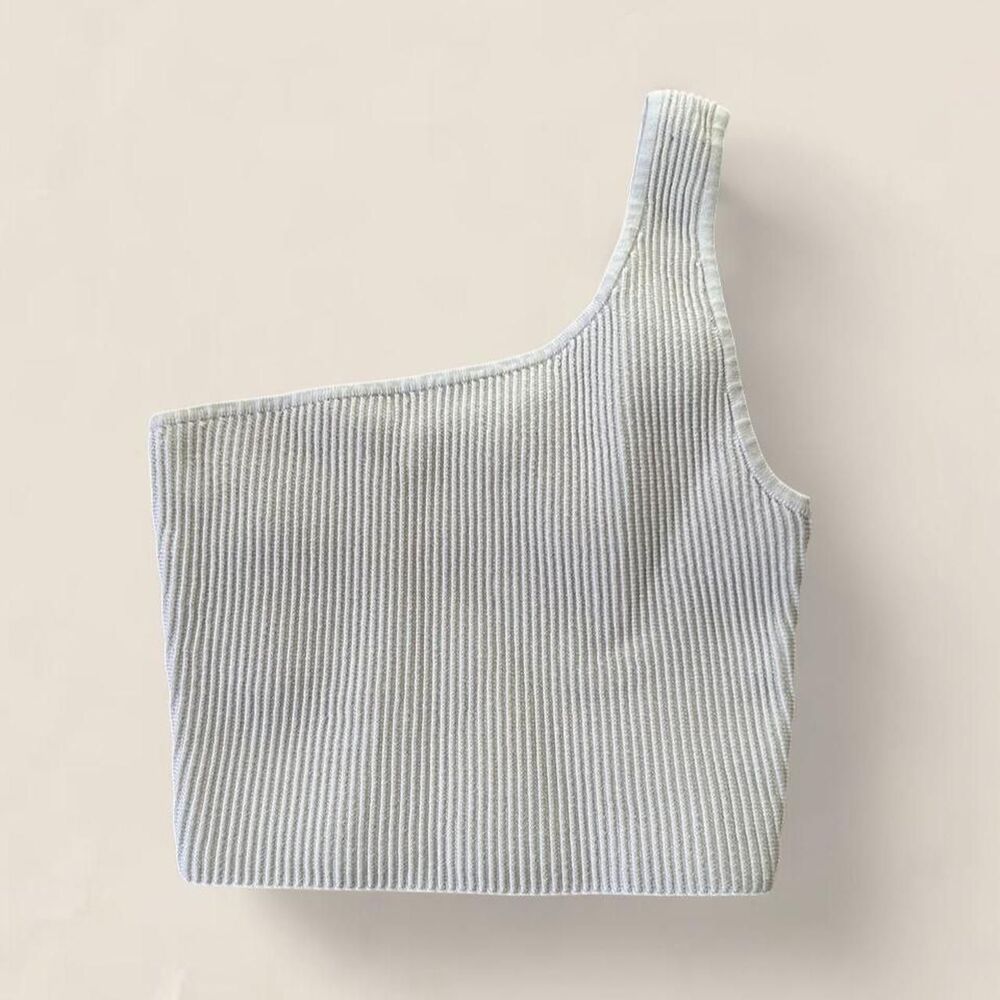 Babaton one shoulder rib knit crop tank ivory XS minimalist quiet luxury